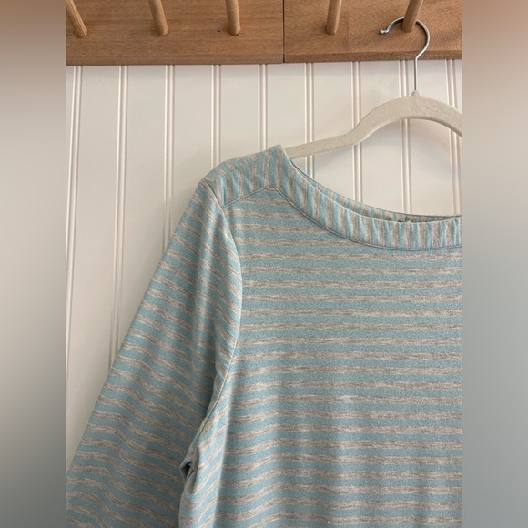 Chico’s Long Sleeve Top Nautical Coastal Stripes Aqua Blue Silver Grey XL 16 - Picture 3 of 6